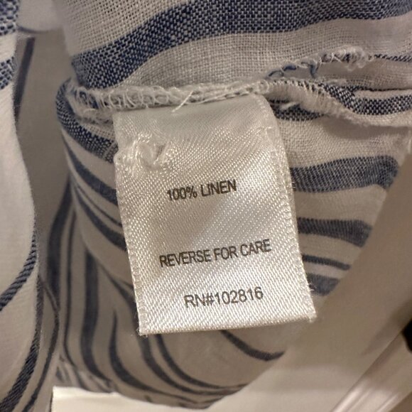 Garnet Hill | Womens 16 XL 100% Linen Stripe Button Up Top Coastal Grandma Camp - Picture 6 of 7